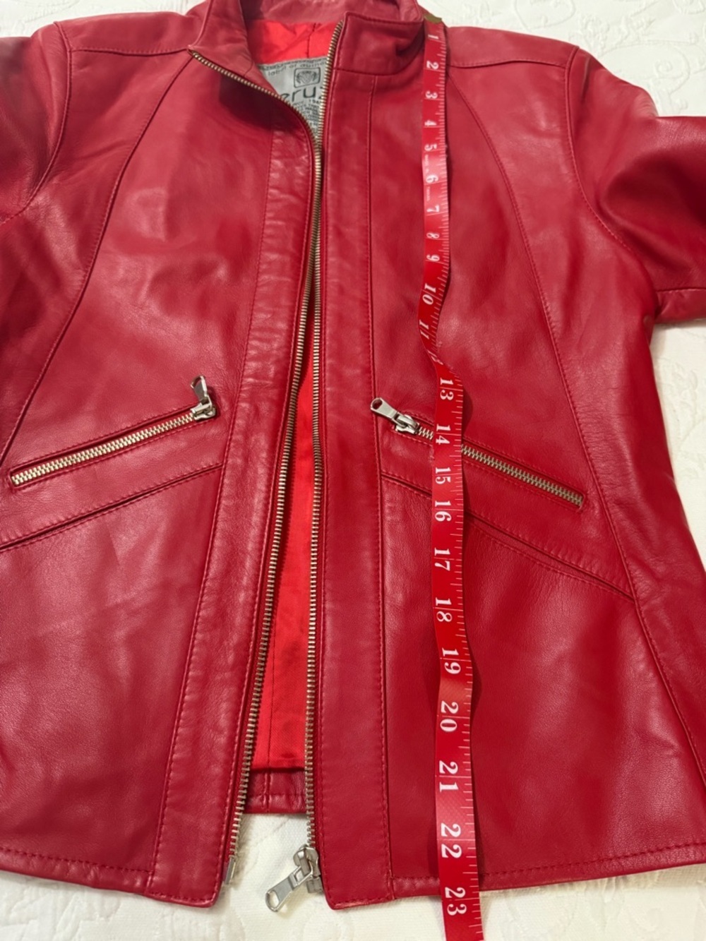 Women’s Red Leather Zip-Front Jacket - Picture 5 of 8
